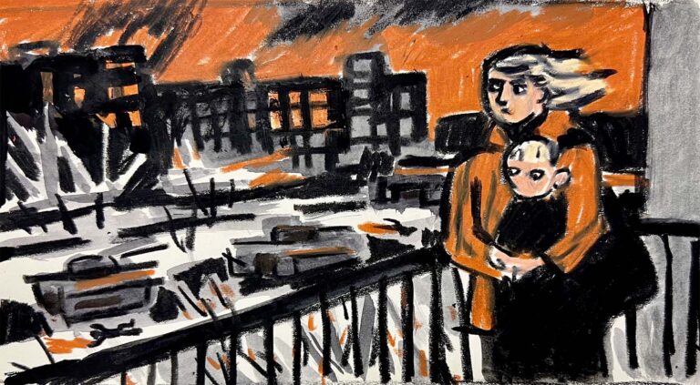 ציור של זויה צ'רקסקי בסדרה &quot;ילדות סובייטית&quot;, 2022. &quot;אני מקווה שהמלחמה תסתיים, אבל ההרגשה שלי לא טובה&quot;