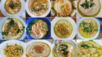מנות חומוס מרחבי הארץ, מימין למעלה: אלשאם בחיפה, אבו שוקרי בירושלים העתיקה, אבו מרואן ביפו, מאהר בתרשיחא, אל קלחה ביפו, אבו פאוזי בכפר יאסיף, החומוס הביתי של טיקולסקר, אבו אליאס (טוני) בעכו, ערפאת בירושלים העתיקה, אבו חסן בגדדי בירושלים העתיקה, מסבחה של חליל ברמלה, ואל קלחה ביפו (צילומים: ארז טיקולסקר)