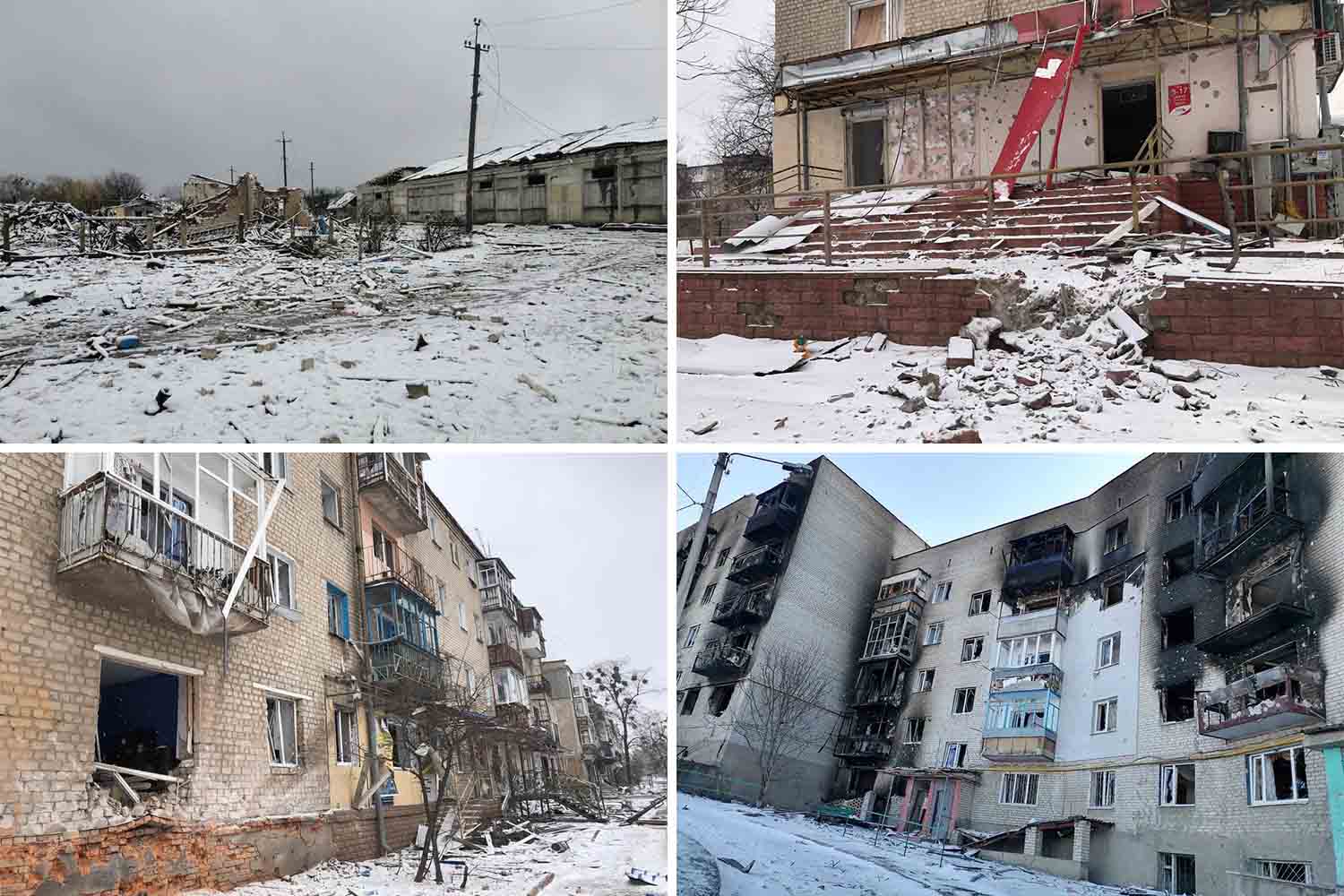 הרס מהפצצות רוסיות באיזיום. החל מה-8 במרץ לא ניתן לרכוש מוצרים בעיר, והתושבים מתקיימים מאז ממה שהצליחו לאגור (צילום: אלבום פרטי)