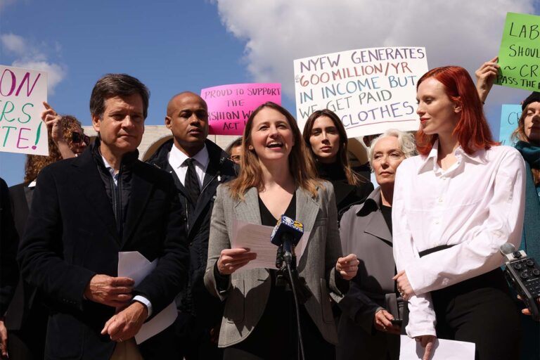 Sarah Ziff, center, speaks at the presentation of the Fashion Industry Workers' Act. (Photo: Spokesperson for Senator Brad Holliman)