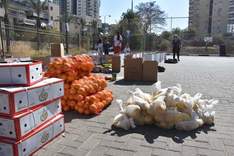 Vegetables in the center of the food distribution. Instead of preparing for Passover, Rita and Dor have been working on collecting donations for the past month. (Photo: Hadas Yom Tov)