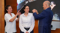 מימין: דוד ארבל סמנכ"ל תפעול גלובלי אלי גליקמן מנכ"ל צים, שני בן-דוד ואמה מלי אלימלך (צילום: איתי רפופורט, חברת החדשות הפרטית)