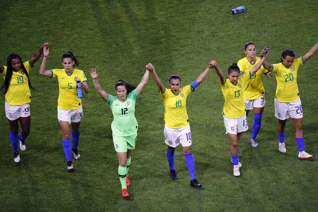 שחקניות נבחרת ברזיל (צילום: AP Photo/Francois Mori)