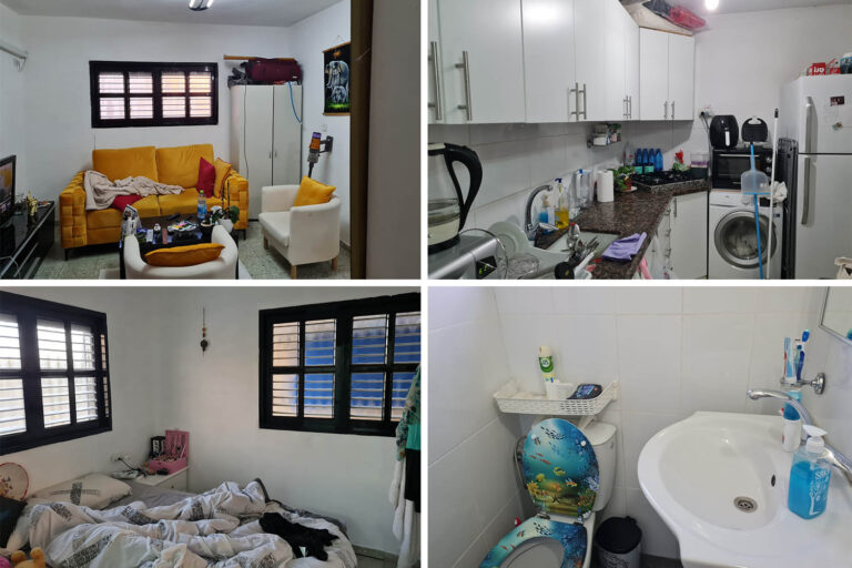 The apartment in Azor. Not really an apartment “for a single person who loves a lot of space,” and certainly not for a couple. (Photos: Hadas Yom Tov)
