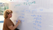 שיעור מחאה על מצב החינוך, בהפגנת המחאה של הסתדרות המורים, מאי 2022 (צילום ארכיון: תומר נויברג, פלאש 90)