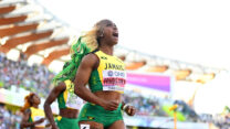 EUGENE, OREGON - JULY 17: Shelly-Ann Fraser-Pryce of Team Jamaica celebrates after winning gold the Women's 100m Final on day three of the World Athletics Championships Oregon22 at Hayward Field on July 17, 2022 in Eugene, Oregon. (Photo by Hannah Peters/Getty Images for World Athletics)