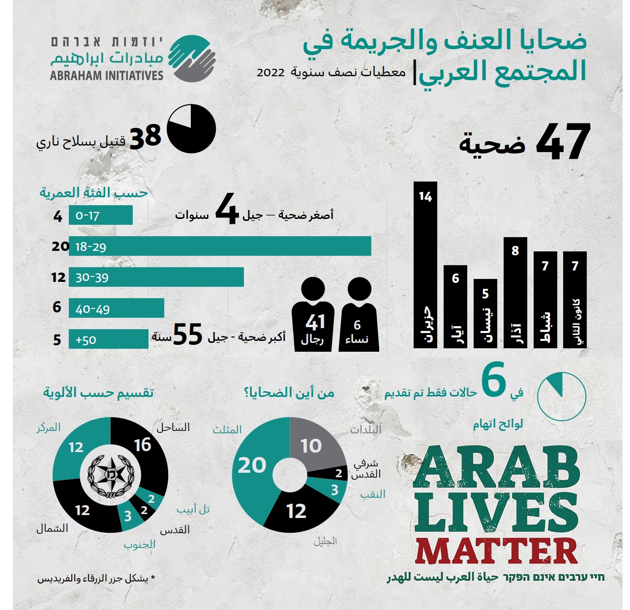 ضاحيا العنف والجريمة في المجتمع العربي النصف الأول من عام 2022 (مبادرات إبراهيم)
