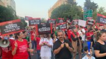 הפגנת הסתדרות המורים מול בית ראש הממשלה יאיר לפיד (צילום: הסתדרות המורים)