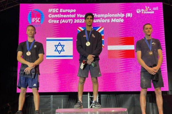 אורן פריהד (משמאל) סגן אלוף אירופה בטיפוס בולדרינג (צילום: התאחדות הטיפוס בישראל)