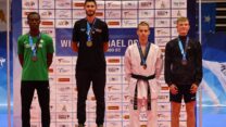 נמרוד קרביצקי בראש הפודיום (צילום: התאחדות הטאקוונדו בישראל)