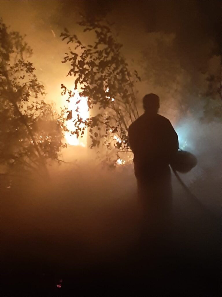 לוחמי אש בשריפה בהרי יהודה. מפקד המחוז אייל כהן: "זה אירוע בסדר גודל של השריפה בכרמל" (צילום: כבאות והצלה ירושלים)