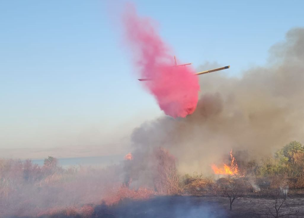מטוס כיבוי מעל השריפה בחוקוק (צילום: דוברות כב&quot;א)