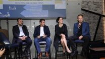 מימין לשמאל: חברי הכנסת ולדימיר בליאק, אמילי מואטי, אלכס קושניר ואלכסיי צסרסקי באירוע עמותת ״ישראלים למען אוקראינה״ (צילום: דוד טברסקי)