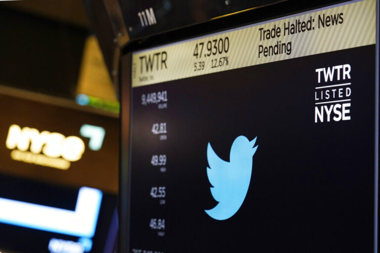 מניית טוויטר בבורסה בניו יורק (AP Photo/Seth Wenig)