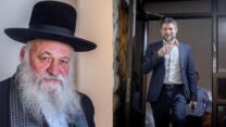 בצלאל סמוטריץ, יו״ר מפלגת הציונות הדתית, והרב יצחק גולדקנופף, העומד בראש רשימת יהדות התורה (צילום: פלאש 90)