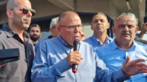 יו"ר ההסתדרות ארנון בר-דוד בהפגנה במפעל "BTL טכנולוגיית להבים" בנהריה (צילום: הדס יום טוב)