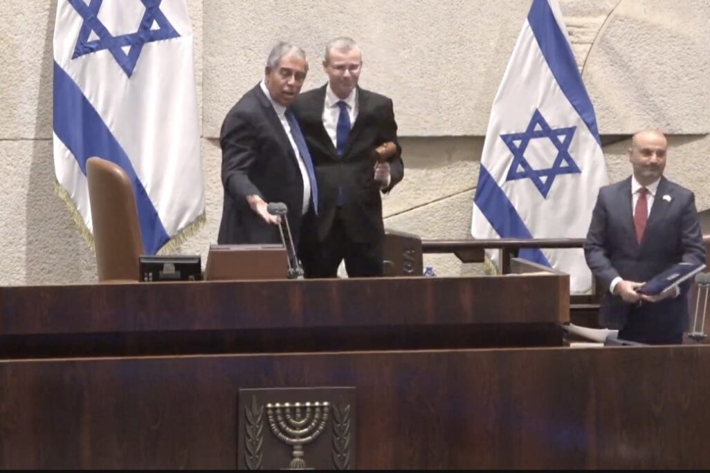 בחירת יריב לוין ליושב ראש הכנסת הזמני (צילום: שידור חי, ערוץ הכנסת)
