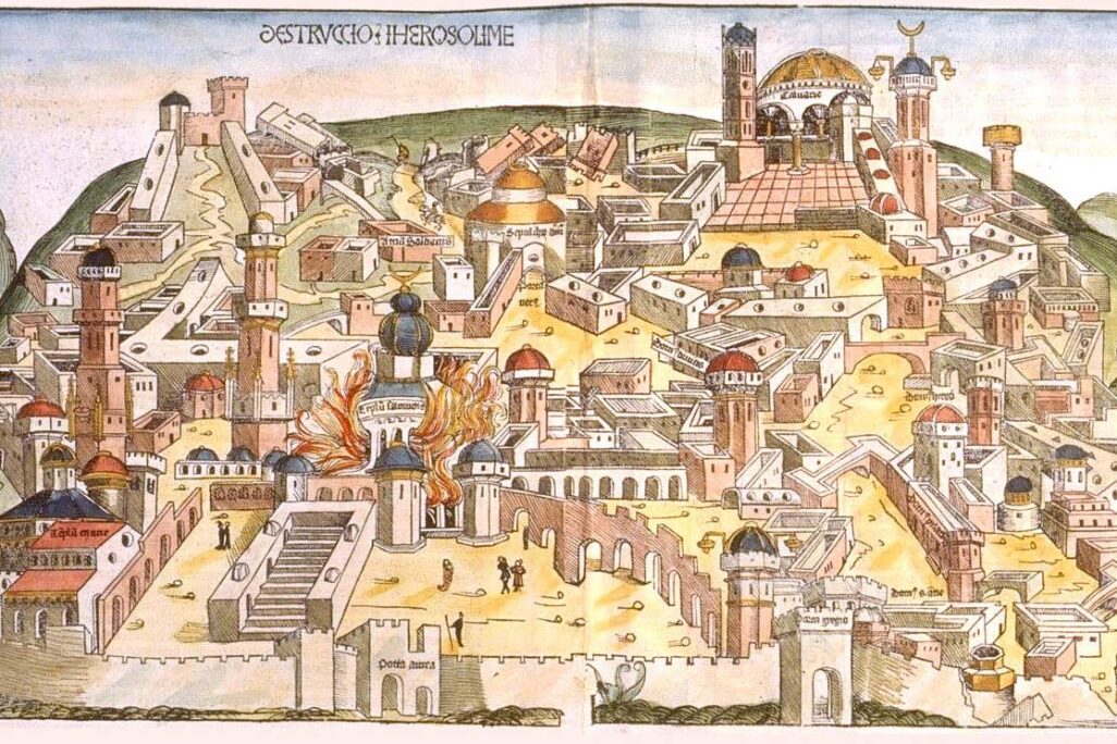 חורבן בית ראשון על ידי הכשדים. מתוך הכרוניקה של נירנברג. 1493. (איור: Michel Wolgemut, Wilhelm Pleydenwurff, מתוך ויקיפדיה)