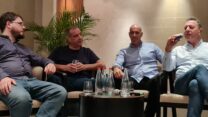 פאנל ראשי ועדים בכנס האגף לדמוקרטיה תעשייתית: מיקו צרפתי (מימין), יחיאל שמן, איציק וסלו ותומר רזניק (צילום: הדס יום טוב)