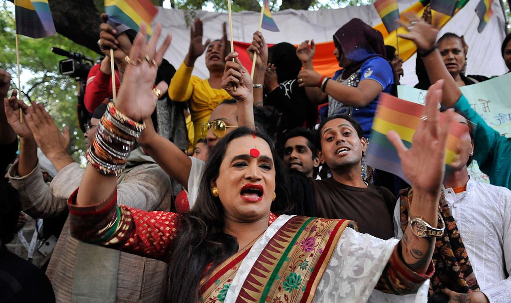 מחאת תומכי זכויות להט&quot;ב בניו דלהי על פסיקת בית המשפט העליון, שביטל פסיקה לפיה הומוסקסואליות אינה פשע (Mohd Zakir/Hindustan Times via Getty Images)