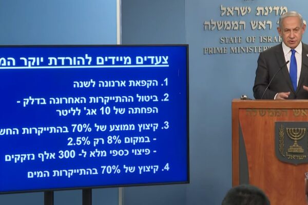 בנימין נתניהו מציג תכנית להורדת יוקר המחייה (צילום מסך מתוך מסיבת העיתונאים)