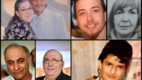 הנרצחים בפיגוע בנווה יעקב בירושלים, מימין למעלה ובכיוון השעון: אירינה קורולובה, בת 59; אשר נתן מורלי, בן 14; רפאל בן אליהו, בן 56; שאול חי, בן 68; אלי ונטלי מזרחי, בני 48 ו-46; ואיליה סוסנסקי, בן 26 (צילומים: אלבומים פרטיים, רשתות חברתיות לפי סעיף 27 א' לחוק זכויות יוצרים)