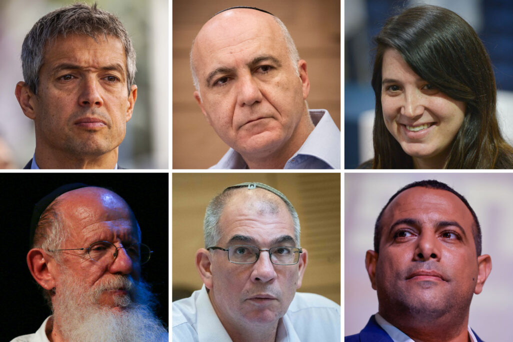 אנשי ימין שהודיעו על הצטרפותם להפגנת התמיכה במתווה הנשיא. מימין למעלה ובכיוון השעון: ח"כ לשעבר שירלי פינטו, סגן השר לשעבר אביר קארה, ח"כ לשעבר ניר אורבך, הרב יעקב מדן, השר לשעבר יועז הנדל, וראש השב"כ לשעבר יורם כהן (צילומים: פלאש 90)