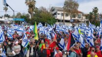 מחאה על הרפורמה במערכת המשפט מול מוזיאון ישראל בת אביב (צילום: ארגוני המחאה)