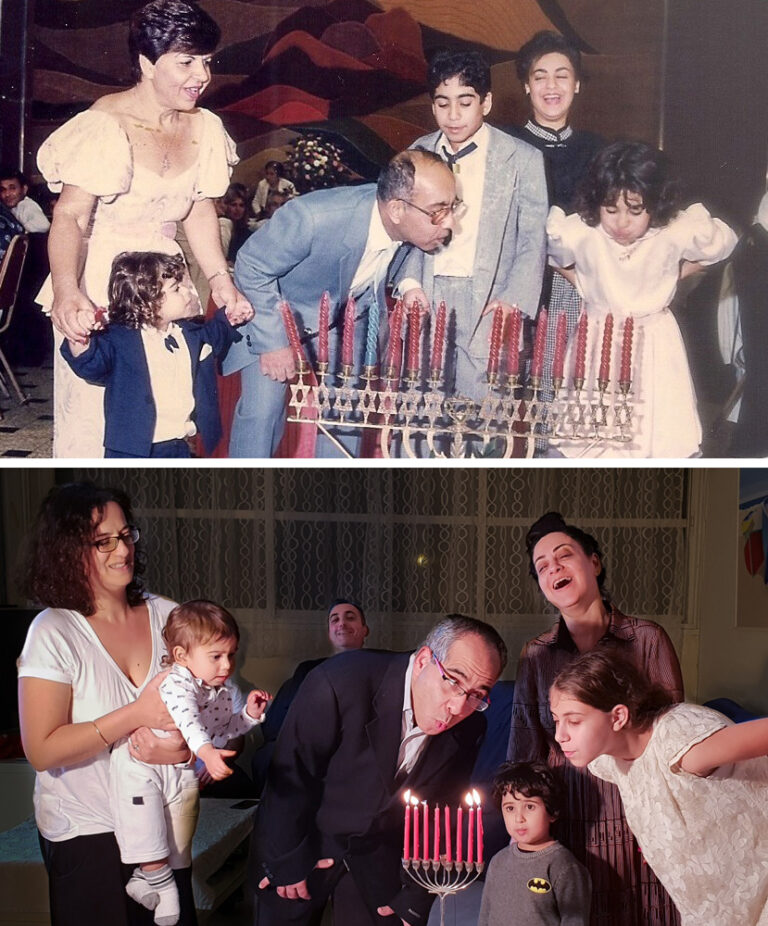 The Asher family in tribute to old family photos. Meital: &quot;Since father passed away, we try harder to be exposed to Iraqi culture.&quot; (Photos: private album)