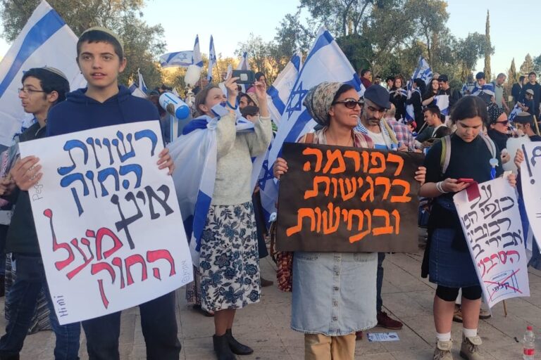 מפגינים בעד הרפורמה במערכת המשפט (צילום ארכיון: ניצן צבי כהן)