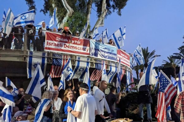 מפגינים מחוץ לכנס השנתי של הפדרציות היהודיות של צפון אמריקה בגני התערוכה בתל אביב (צילום: ברק סלע)