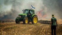חקלאי מול שדה בוער ביד מרדכי (צילום ארכיון: משה פילברג)