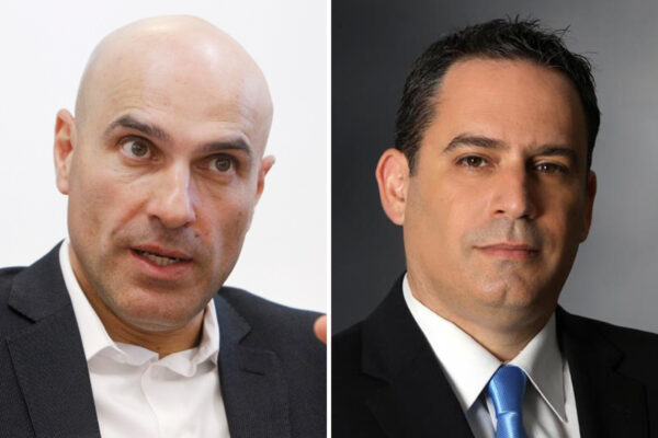 המועמדים המובילים בבחירות ליו"ר לשכת עורכי הדין, עמית בכר (מימין) ואפי נוה (צילומים: סיון פרג', מרים אלסטר/פלאש 90)