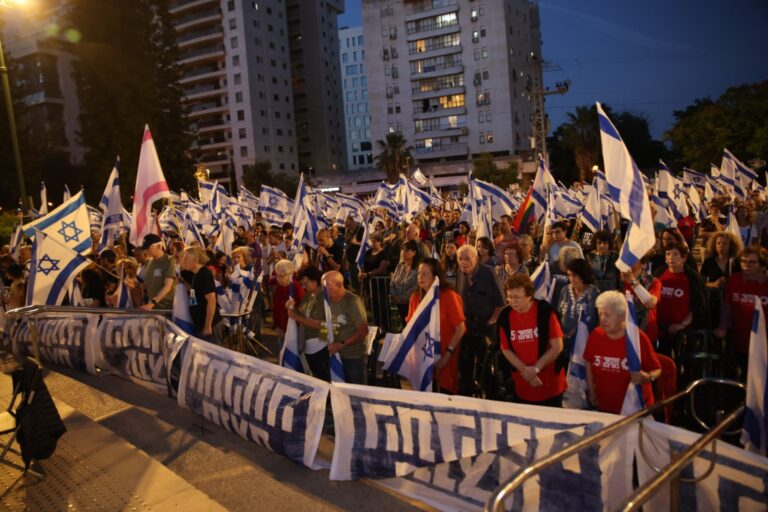 כ-3000 מפגינים בהוד השרון נגד הרפורמה במערכת המשפט (צילום: אילן פיגנבוים)