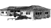 בית הספר תחכמוני, נוסד ב-1933. "בבת ים היה משהו חלוצי, היא התנתקה מהבנייה התל אביבית וניסתה לעשות משהו יותר עצמאי, במנותק מרצף הבנייה התל אביבי"  (איור: נמרוד בושי לוין)