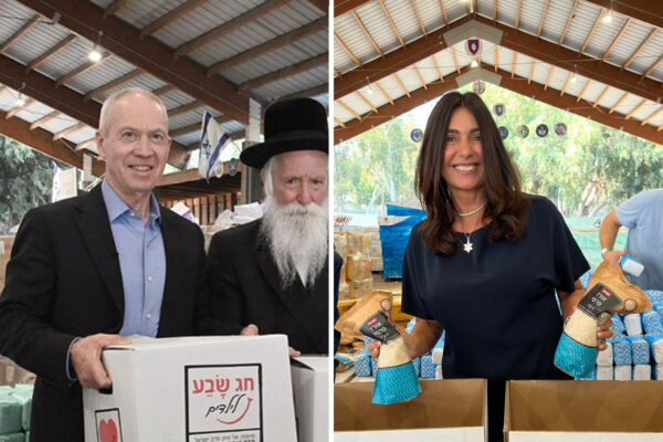 שרת התחבורה מירי רגב ושר הביטחון יואב גלנט במבצעי התרמה לנזקקים (צילומים: עמודי הפייסבוק של השרים)