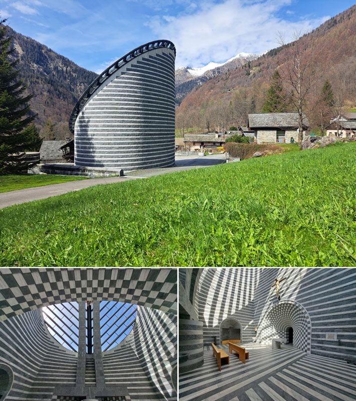 כנסיית יוחנן המטביל שתכנן האדריכל מריו בוטה בשוויץ. פיתוח אדריכלי מתוחכם (צילומים: מיכאל יעקובסון)