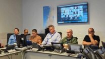 בכירי משרד האנרגיה והתשתיות: המשנה למנכ"ל המשרד, ברק נפתלי (מימין); מנכ"ל המשרד, קובי בליטשטיין; מנהל אגף בכיר ביטחון, חירום, מידע וסייבר, ירון צוויק; יועצת למנכ"ל, אפרת בכר נתנאל; חשב המשרד, רוני זבורוף; ויו"ר רשות המים, יחזקאל ליפשיץ (צילום: משרד האנרגיה והתשתיות)