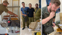 חיילים אוכלים מנות שסיפקה קבוצת המתנדבים של 'המטבח המסורתי האתיופי' (צילום: המטבח המסורתי האתיופי')