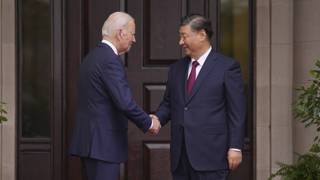 נשיא ארה"ב ג'ו ביידן ונשיא סין שי ג'יפינג (צילום: Doug Mills/The New York Times via AP, Pool)