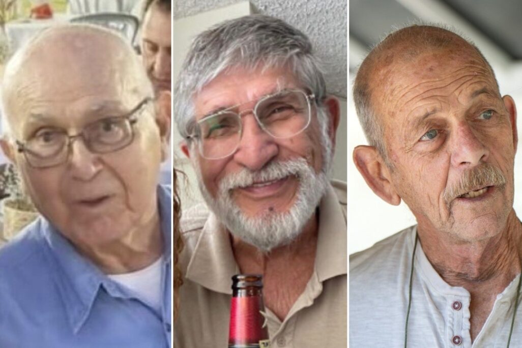 חיים פרי (מימין) יורם מצגר ועמירם קופר בסרטון. נחטפו על ידי חמאס (צילום: המטה לשחרור החטופים) חיים פרי (מימין) יורם מצגר ועמירם קופר בסרטון. נחטפו על ידי חמאס (צילום: המטה לשחרור החטופים)