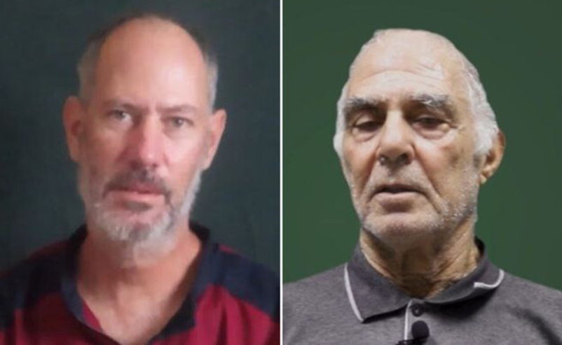 החטופים גדי מוזס ואלעד קציר מניר עוז, בסרטון שפרסם הג'יהאד האיסלאמי