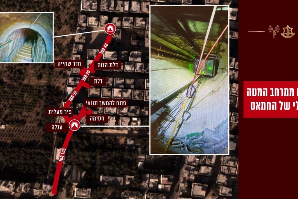 מנהרות המטה הכללי של חמאס בצפון רצועת עזה (צילום ותרשים: דובר צה"ל) מנהרות המטה הכללי של חמאס בצפון רצועת עזה (צילום ותרשים: דובר צה"ל)