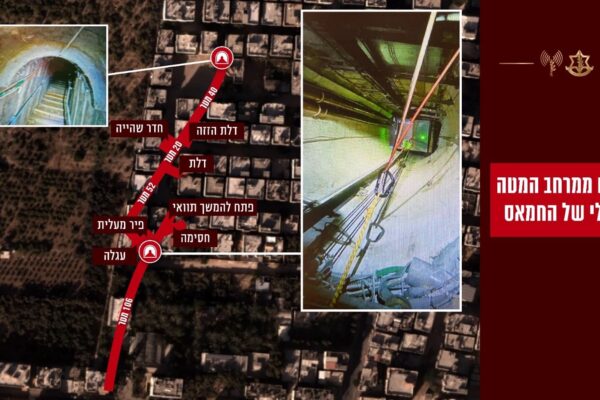 מנהרות המטה הכללי של חמאס בצפון רצועת עזה (צילום ותרשים: דובר צה"ל)