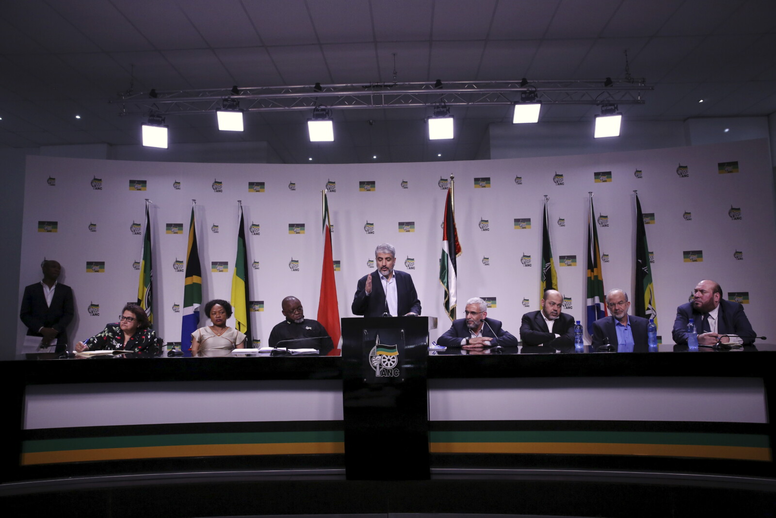 Khaled Mashal addresses media representatives in Johannesburg as part of Hamas's 2015 delegation to South Africa (Photo: Reuters/Siphiwe Sibeko).