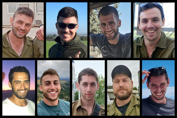 לוחמי צה"ל שנפלו בקרבות, מימין למעלה בכיוון השעון: רס"ל (במיל') דוד שורץ, רס"ר (מיל') עמית משה שחר, רס"ם (במיל') עקיבא יסינסקי, סמל רועי טל, רס"ר (במיל') רועי אברהם מימון, סרן (במיל') רון אפרימי, רס"ל (במיל') יקיר הכסטר, סרן (במיל') דניס קרוחמלוב וקסלר ורס"ל (במיל') גבריאל בלום (צילומים: דובר צה"ל)