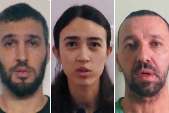 החטופים שהופיעו בסרטון חמאס. נועה ארגמני ואיתי סבירסקי וחטוף נוסף ששמו לא הותר לפרסום (צילום: רשתות חברתיות, סעיף 27א' לחוק זכויות יוצרים)