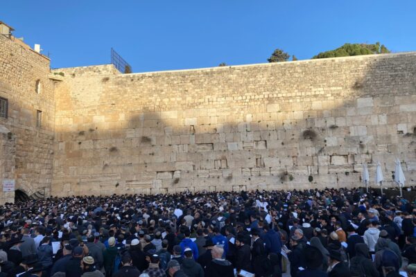 מתפללים ברחבת הכותל המערבי (צילום: יהל פרג')