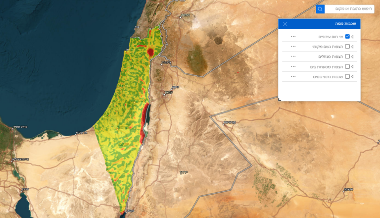 מפת סיכוני האקלים הלאומית (צילום מסך: אתר המשרד להגנת הסביבה)