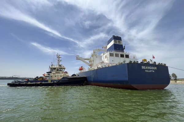 ספינה בתעלת סואץ (צילום: Suez Canal Authority via AP)